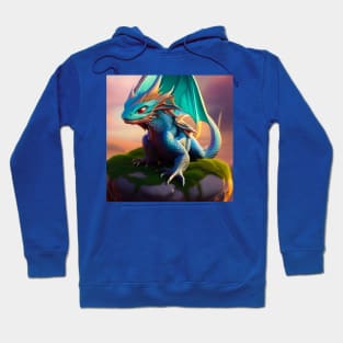 Cyan, Blue, and Gold Winged Baby Dragon Hoodie
